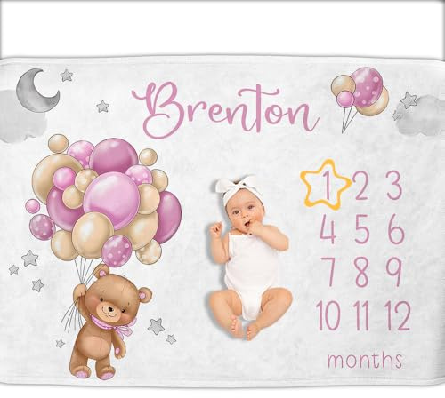 WOOD MEETS COLOR Copertina Personalizzata Crescita Baby Mese,75X100-Baby22 | Neonato, Indicazione Mese, Regalo Nascita e Battesimo