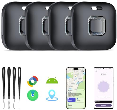 Hoxe Smart Tag (4 Piezas), Soporte iOS Find My o Google Android Find Hub | Localizador Bluetooth SmartTag Tracker, Buscador de Objetos Rastreador para Llaves Equipaje Cartera Bicicleta Mochila Bolso