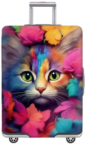Dexpally Housse de Protection pour Valise Elastique Universelle 25 a 28 Pouces Lavable et Reutilisable Luggage Cover pour Bagages Hommes et Femmes (Chats Colorés)