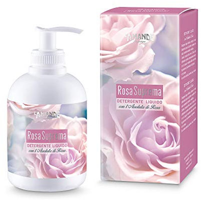 L'AMANDE - Savon liquide mains et corps frais et délicat, gel nettoyant nourrissant et hydratant, savon mains et douche avec notes florales de Mimosa et jasmin - Rose suprême, 300 ml