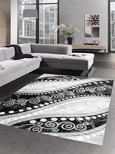 CARPETIA Teppich modern Ornamente mit Glitzer Grau Schwarz Creme Größe 80x150 cm