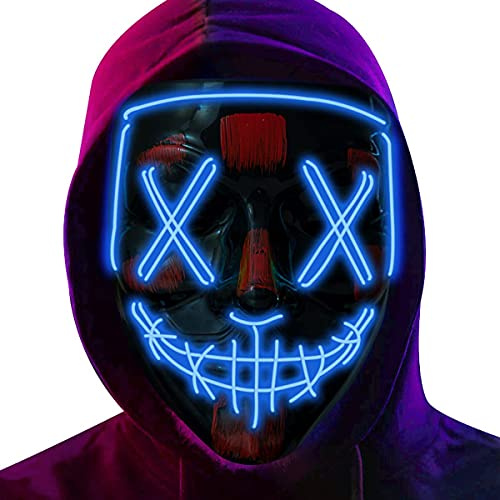 Poptrend Halloween Mask LED Light up Mask for Festival Cosplay Halloween Costume Masquerade Parties,Carnival,Gifts (Blue)