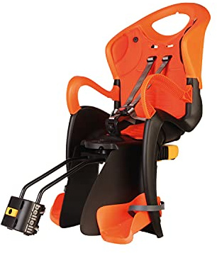 b bellelli Tiger Fahrradsitz, für Kinder bis 22 kg, von 3 bis 8 Jahren, Befestigung am Rahmen, neigbar, Orange Schwarz