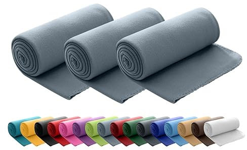 wometo 3er Set Polar Fleecedecke oekoTex 130x160 ca. 400g mit Anti-Pilling und Kettelrand grau