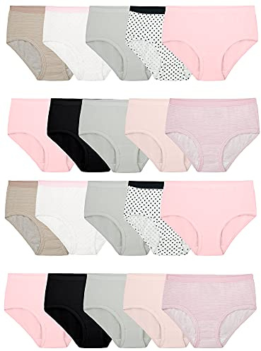 Fruit of the Loom Girls' Tag Free Cotton Brief Underwear Multipacks, Brief-20 Pack-Black/Pink/Grey, 12