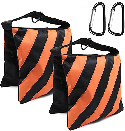 Sacos de arena para fotografía, resistente bolsa de arena vacía para estudio fotográfico, soporte de luz, brazo de brazo de brazo de la cámara trípode con mosquetón, paquete de 2 (naranja)