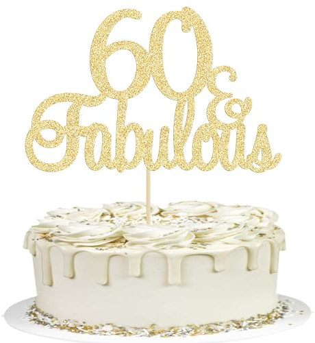 Gyufise Gold Glittery 60th Birthday Cake Topper - Fabulous 3Pcs Cake Decorations Supplies