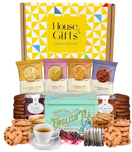 Afternoon Tea Hamper Gift Set – Includes British Buttery Biscuits, Traditional English Teabags, Strawberry Jam, Orange Marmalade & Luxury British Snacks – Great British Gift Hamper Set