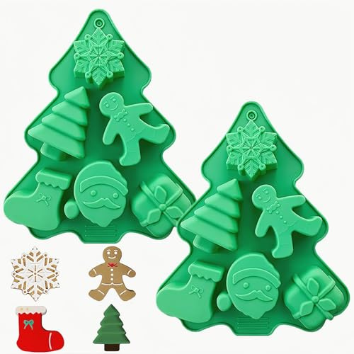 Accfore Confezione da 2 stampi natalizi in silicone, antiaderenti, per realizzare cioccolatini, caramelle, sapone fatto a mano, candele, bombe da bagno, fondente, torte, cubetti di ghiaccio, candele,