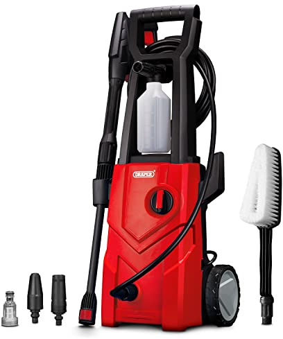 Draper PW1600 Electric Pressure Washer, High Power 135Bar, Red