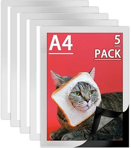 OSIMIG 5 Stück Magnetrahmen A4, Info-Rahmen selbstklebend mit Magnetschnalle, Schnelles Wechseln von Aushängen Dokument-Halter (Silber)