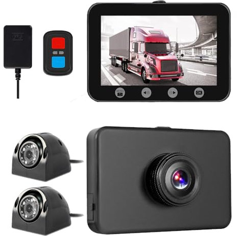 VSYSTO 3CH Truck Dash Cam, 4.5'' Screen Front 1080P Side 720P Infrared Night Vision Camera Backup Camera for Semi Trailer Van Tractor Car RV, GPS, Loop Recording G-sensor (T4.5)
