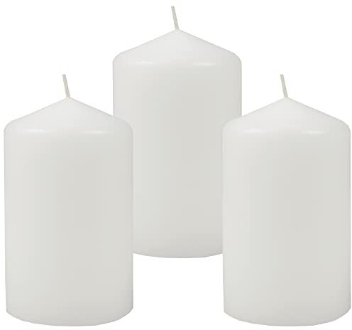 HS Candle Wachskerzen (3er Pack) Weiß Stumpenkerzen Ø6cm x 10cm - Kerze in vielen Farben, Lange Brenndauer - Hergestellt in EU - Kerzen Blockkerzen