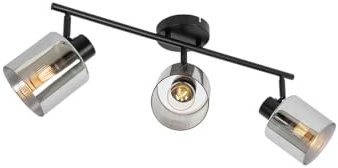 Qazqa Verstellbarer Deckenstrahler, Deckenspot - Laura - Schwarz mit Rauchglas, max. 40W, Geeignet für LED, 83cm, 3-flammig, Ideal als Küche lampe und Wohnzimmerlampe