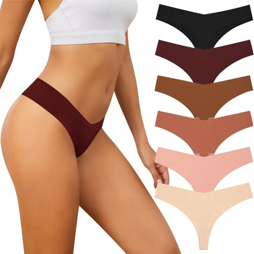 Adorel String sans Couture Tanga Culotte Invisible Taille Basse Femme Lot de 6 Tangas Assorti M