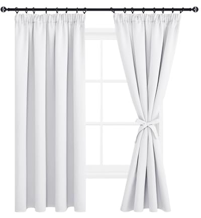 DWCN Kräuselband Gardinen Kurz Verdunklungsvorhänge mit Vorhang-Krawatten | 137x117cm(HxB) Grau Weiß 2er Set, Schiebevorhänge Gardinen Abdunkelnde Vorhänge Vorhänge Küche Schienensystem Schlafzimmer