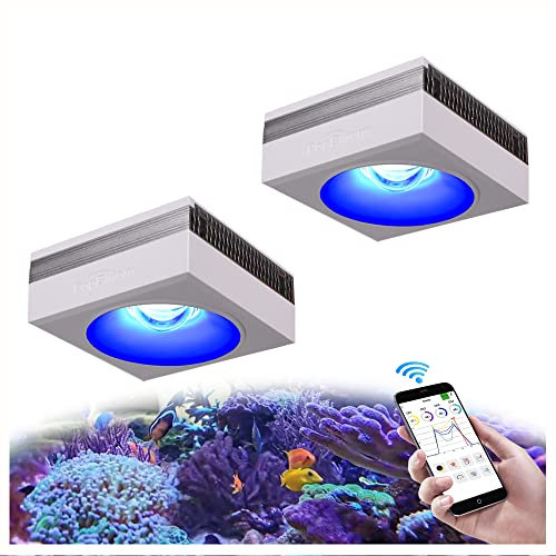 PopBloom RL90 Meerwasser Led aquariumbeleuchtung led für 80-120cm Salzwasser Riff Aquarium Beleuchtung für Korallenriff Marine Fisch Tank SPS/LPS (2 RL90 WiFi mit Hängeset)