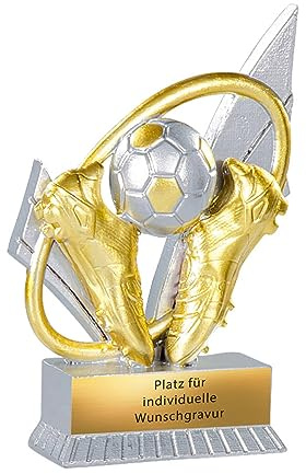eberin Fußball Pokal 12 cm mit Gravur - Goldene Trophäe - Jugend Award | Resin Wanderpokal für Kinder und Erwachsene, vollständig montiert, ideal für Turniere, Vereinsfeiern und Jubiläen in Gold