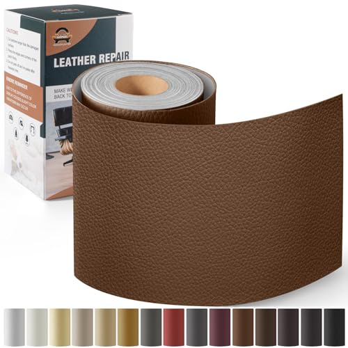 Kit de Reparación de Cuero para Muebles, Parche de Reparación Autoadhesivo 10x160 cm, Cuero Adhesivo Para Tapizar para Asientos de Automóviles, Sofás, Sofás para Sillas Marrón caramelo
