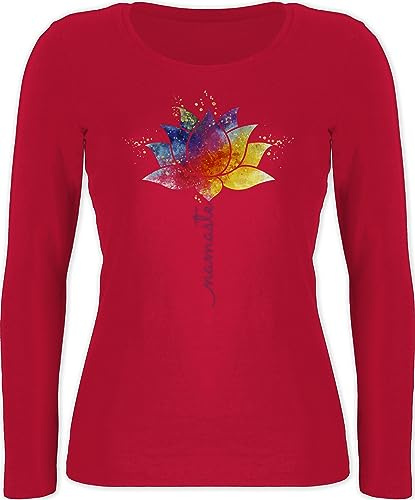 Langarmshirt Damen - Namaste Lotusblüte Yoga Mandala Spirit Wellness Meditation - M - Rot - Personalisieren Yoga-Langarmshirt Joga Lotusblume Oberteil Shirt Langarm yogawear Geschenke Shirts