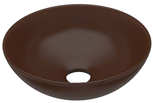 vidaXL Lavandino da Bagno in Ceramica Marrone Scuro Rotondo