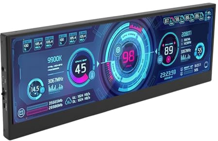 Garsent 14 Inch UHD IPS Secondary Screen, Stretched Bar LCD Monitor Mini HDMI for Laptop Computer, Health Speed Temperature Windows Second Screen, LCD Display Aida64 Sub CPU GPU Display