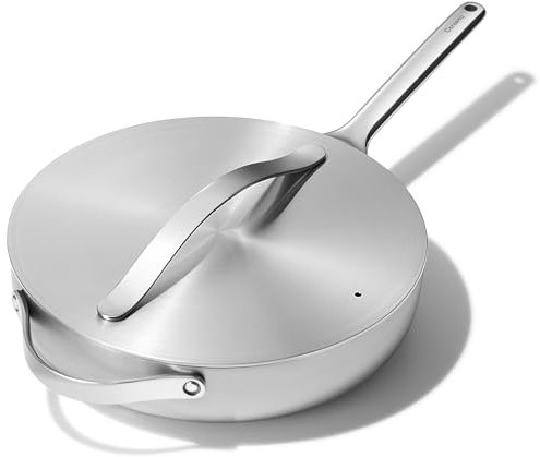 Caraway Stainless Steel Sauté Pan (4.5 Qt) - 5-Ply Stainless Steel - Oven Safe & Stovetop Agnostic - Non Toxic, PTFE & PFOA Free