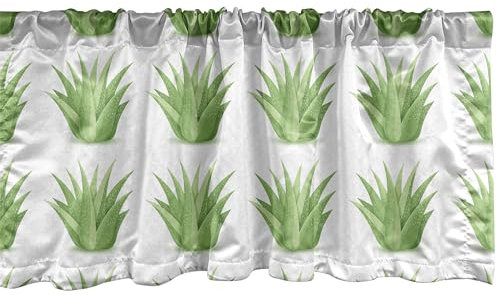 ABAKUHAUS Agave Plattenschürze 2er Pack, Kakteen Kaktus Familie Botanical Wüste Flora Saftige Elemente Muster, Vorhang Volant für Dekor mit Stangentasche, 107 cm x 45 cm, Weiß Pistazie
