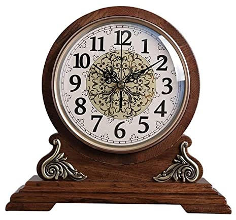 LUOYAOB Vintage Kaminuhr Vintage -Manteluhr, stille antike Massive Holztisch -Schreibtischuhren, häusliche Wohnzimmer Küche Dekorative Retro -Ornamente Nordic Creative Design Geschenke