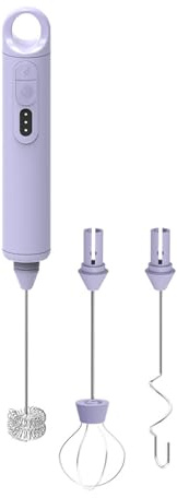 Meichoon Automatischer Milchaufschäumer, Handheld, wiederaufladbar, mit 3 Ersatzmischköpfen, 3 Geschwindigkeiten, für Milch, Kaffee, Latte, heiße Schokolade, Lila, KT52, Violett, Q-KT52 Purple