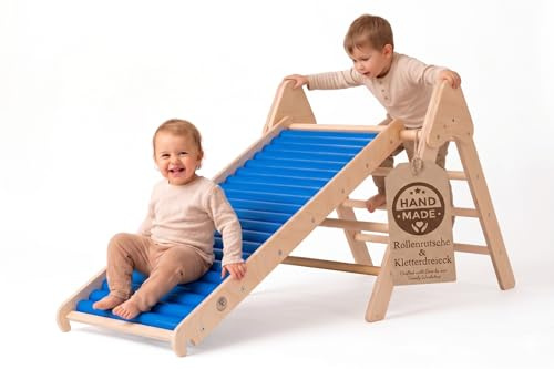 WoodsCraft - Indoor & Outdoor Kletterset: Rutsche [120 cm] mit Kletterdreieck | Kinderrutsche-Rollenrutsche: viele Sinneserfahrungen | Kinder Rutsche