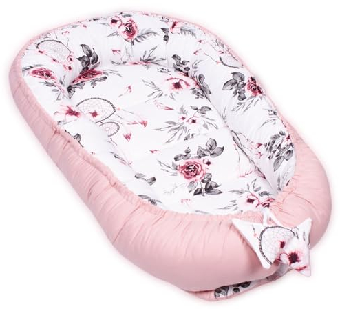PaLulli Kuschelnest 2-seitig Babynest Babynestchen Baby Nest Nestchen Reisebett Wickelauflage Kuschelbett, Kokon Kokon für Babybett - Babys und Säuglinge, 100% Baumwolle Oeko TEX (Träumer Rosa)
