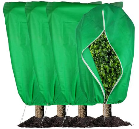 NONMON 4pcs Plant Fleece Frost Protection Cover 120x180CM Garden Fleece Frost Protection Bags Frost Blankets Tree Covers with Zipper Drawstring for Tree Winter Outdoor Cold Weather
