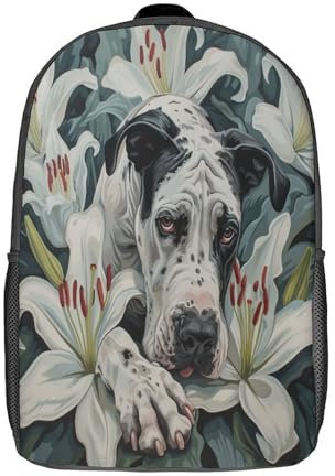 KWPGMDRY Hund Kinderrucksack,große Kapazität,Schultasche,Kindertasche,Teenager White Lilie Blume Rucksack 17inch