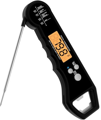 Instant Read Meat Thermometer Digital Waterproof with Backlight and Calibration Digital for Kitchen Outdoor Grilling and BBQ (Black)