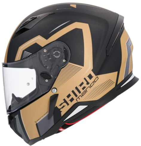 Shiro Helmets Hunter Motorcykelhjälm med fjärrkontroll i svart och guld helt godkänd (XL 61/62)