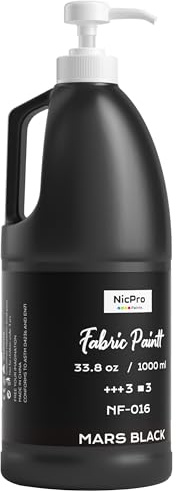 Nicpro Black Fabric Paint with Pump, 33.8 fl oz (1000 ml) Large Fabric Paint for Clothes Permanent, Rich Pigment Non-Toxic Soft Clothing Paint for DIY T-shirts Jeans Crafts, Refresh Furniture