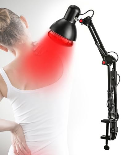 WOLEGM Rotlichtlampe, 150W Infrarotlampe Wärmelampe Faltbar mit 360° Lampenhalterung Infrarot Lampe für Familien, Massagesalons, Gesundheitszentren, Schwarz