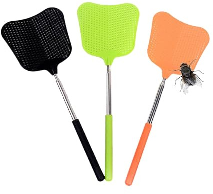 Matamoscas extensible para matamoscas telescópicas - Juego de 3 controladores de mosca | Controlador de moscas resistente, matamoscas de interior portátil con asas extensibles para
