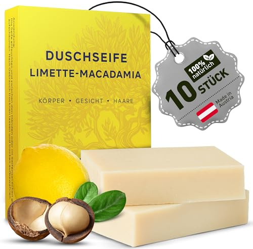 larum sports feste Duschseife Männer 3 in 1, Limette-Macadamia, 10x 85g | Festes Shampoo, feste Seife, Seife Stück, für Haare Körper Gesicht, Naturseife, Körperseife, festes Duschgel Männer