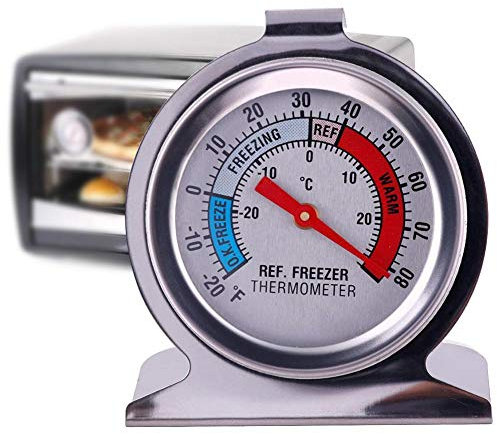 Generic Refrigerator Freezer Thermometer, Analog, Large Dial with Red Indicator, -30 to 30°C, Stainless Steel, No Battery Required