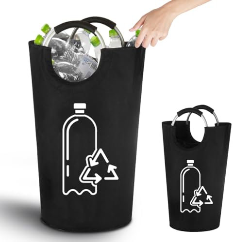 Pfandflaschen Sammelbehälter, 82L Groß Pfandflaschen Aufbewahrung Tragetasche, Faltbar Flaschensammler Leergut mit Softgrip-Griffen aus Aluminium, Pfandflaschen Organizer für Küche Abstellraum