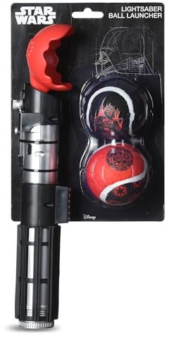 Star Wars for Pets Lichtschwert Ballwerfer für Hunde - Darth Vader Themed einziehbarer Hundeballwerfer mit Tennisbällen, startet bis zu 45 m