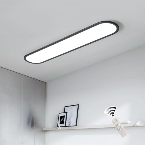 Oninio 100cm LED Deckenleuchte Dimmbar mit Fernbedienung 3,5cm Ultraslim Flache Deckenlampe Modern Linear Designleuchte mit Memory-Funktion für Wohnzimmer, Schlafzimmer, Flur Schwarz