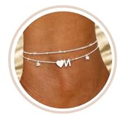 FUNEIA Fußkettchen Für Damen Silber 925/14K Gold Vergoldet Buchstaben Fussketten Für Frauen Wasserfester Herz Layered CZ Fußkette Boho Verstellbar Fusskette Fußschmuck Geschenke für Mädchen
