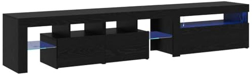 vidaXL Gabinete de TV con LED 2 pcs Roble Negro 215 x 36,5 x 40 cm, Mueble de TV Rectangular para Sala, Almacenamiento Amplio, Consola Funcional, estantería LED
