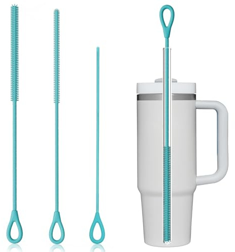 Drado 3 Stück Silikon Strohhalm Bürste, Wiederverwendbare Reinigungspinsel für Brustwarzenreinigung/Glas/Metall/Smoothie Halme mit flexibler rutschfester Handhabe, Edelstahl-Innenkern,(3+6+9 mm)