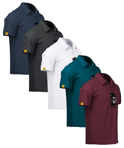 ZITY 5 Pack Polo Uomo Manica Corta Maglietta Traspirante ad Asciugatura Rapida Uomo Polo Estate Camicia Sportiva Camicia da Golf Regular Fit Polo Uomo(XL)