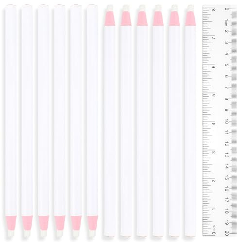 RESTALLADNWEST 12 Pcs Wax Pencils Peel-Off Markers for Metal, Glass, Fabric by Grease Pencils, with 1 Pcs Transparent Ruler (White)