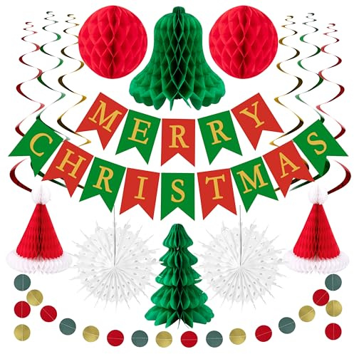 Yesaler Weihnachten Deko Waben Set Papier Weihnachten Deko Innen Weihnachtsdekorationen Aufhängen für Weihnachtsfeier-Dekorationen